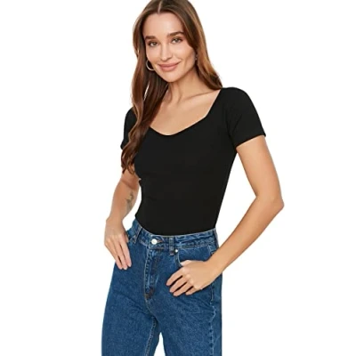 Abbildung von TRENDYOL Damen Strickbluse mit U Ausschnitt Hemd, Schwarz, XS