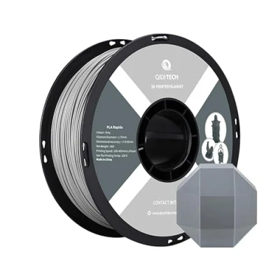 Abbildung von QIDI TECH PLA Rapido Filament 1.75mm, 3D Drucker PLA, geeignet für Hochgeschwindigkeitsdruck, 1.75 die meisten FDM Drucker, 1 KG Spule (2.2lbs), Grau