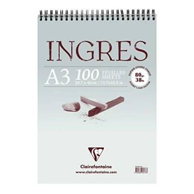 Abbildung von Clairefontaine 96478C Zeichenblock Ingres (mit Doppelspirale, gekörnt, DIN A3, 29,7 x 42 cm, 100 Bögen, 80 g, ideal für Trockentechniken) weiß