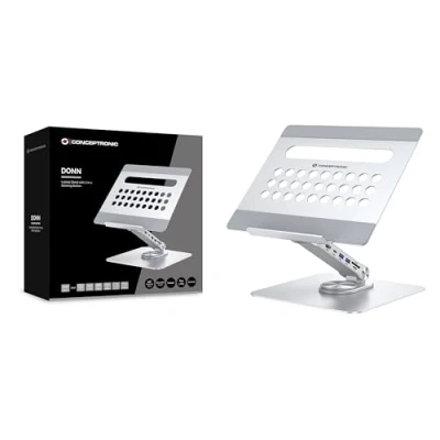 Abbildung von CONCEPTRONIC DONN27G Laptopständer mit 7 in 1 Dockingstation, 360 drehbarer Sockel, zusammenklappbar, höhenverstellbar