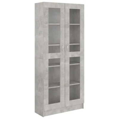 Abbildung von vidaXL Vitrinenschrank Bücherschrank Aktenschrank Büroschrank Vitrine Schrank Bücherregal Standvitrine Betongrau 82,5x30,5x185,5cm Holzwerkstoff