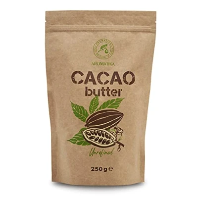Abbildung von Kakaobutter 250g Theobroma Cacao Roh Cacaobutter Kakao Butter in Stücken Kaltgepresst Unraffiniert Rein und Natürlich für Speisen Hautpflege