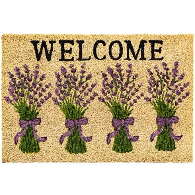 Abbildung von Fußmatte Kokosmatte Lavendel Welcome Spruch als aussen Sauberlaufmatte, matches21 HOME &amp; HOBBY, rechteckig, Höhe: 15 mm, Rutschfeste Kokos Türmatte Outdoor Schmutzfangmatte 40x60 cm