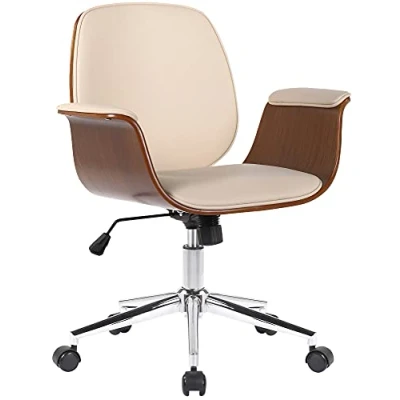 Abbildung von CLP Bürostuhl Kemberg Kunstleder I Chefsessel Mit Lehne Höhenverstellbarer Schreibtischstuhl Chromgestell, Farbe:walnuss/Creme