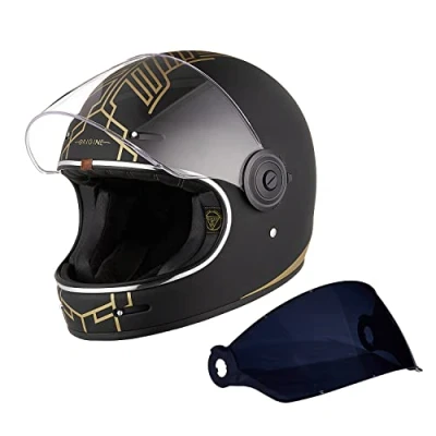 Abbildung von ORIGINE Full Face Integral Motorradhelm Vintage Retro Style Fiberglas Crash Helm ECE(Ten Limited Edition Black,M)