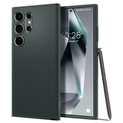 Abbildung von Samsung Galaxy S24 Ultra Hülle Silikon Spigen Soft Case/Backcover Handyhülle Grün Shockproof/Stoßfest