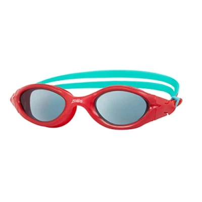 Abbildung von Zoggs Kinder Panorama Junior Schwimmbrille mit UV Schutz, Weitblick und Antibeschlag (6 14 Jahre), Rot/Grün/Tönung Smoke