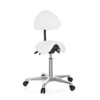 Abbildung von hjh OFFICE 608900 Arbeitshocker mit Lehne TOP Work 20 PU Weiß Sattelhocker Rollen höhenverstellbar, neigbar