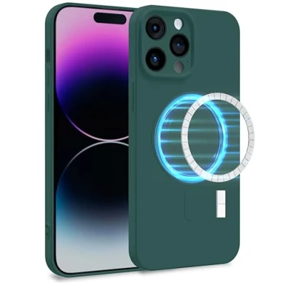 Abbildung von MyGadget Hülle für Apple iPhone 14 Pro Max [ kompatibel mit MagSafe ] Zweilagige Handyhülle Kameraschutz Cover Innenfutter &amp; Silikon außen Olive Grün