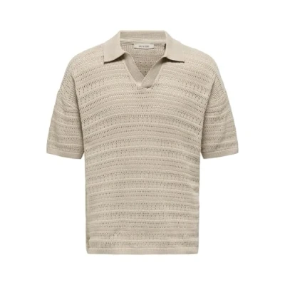 Abbildung von ONLY &amp; SONS Herren ONSGRAYSON DS 5 CHOCHET Polo Knit Poloshirt, Silver Lining, L