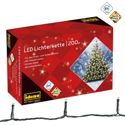 Abbildung von Idena LED Lichterkette 200er, bernsteinfarben, 27,9 m, für innen &amp; außen, mit Timer
