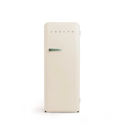 Abbildung von CREATE / RETRO FRIDGE 150 SAGE/Kühlschrank mit Gefrierfach 281L in Cremeweiß, Griff Salbeigrün 102W, niedriger Energieverbrauch, 150cm, 3 Ablagen, Temperaturregelung,60x60x150cm