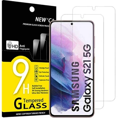 Abbildung von NEW&#039;C 2 Stück Displayschutzfolie aus Hartglas für Samsung Galaxy S21 5G (6.2), ohne Luftblasen, sehr robust (0,26 mm HD Ultra Transparent), Härtegrad 9H