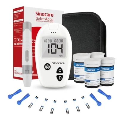 Abbildung von sinocare Blutzuckermessgerät Set mit Teststreifen, Zuckermessgerät Blutzuckerteststreifen 100, Safe Accu Glucose Monitor mg/dL (Set x100)