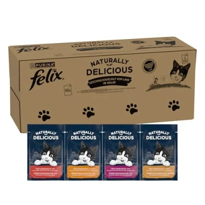 Abbildung von Felix Naturally Delicious, Katzenfutter nass Geschmacksvielfalt vom Land mit Gemüse in Gelee, 80er Pack (80 x 80g)