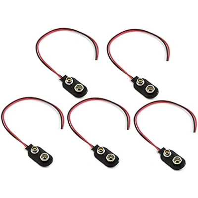 Abbildung von HeyNana 5X Batterieclip 9 Volt Block Batterie Akku I Typ Clip Snap mit 15cm Anschlusskabel für 9V Blöcke Stecker Anschluss Kabel
