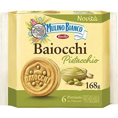 Abbildung von Mulino Bianco Baiocchi Maxi Mix mit Packung Kakaokekse und Pistazienkekse 168 g