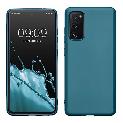 Abbildung von kwmobile Case kompatibel mit Samsung Galaxy S20 FE Hülle Schutzhülle aus Silikon metallisch schimmernd Handyhülle Metallic Karibikblau