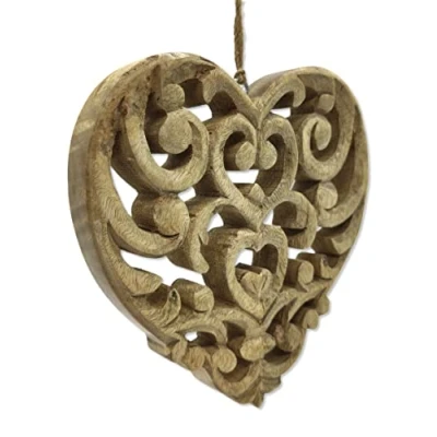 Abbildung von DARO DEKO Holz Herz Hänger mit Ornamente Muster 25cm x 26cm
