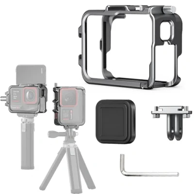 Abbildung von MotuTech Schutzrahmen aus Metall für Insta360 Ace Pro/Ace Action Kamera, Erweiterungsset mit 2 Cold Shoe Connectors, Halterung horizontal und vertikal