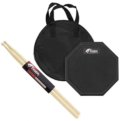 Abbildung von TIGER Drum Übungspad mit Hickory 5B Drumsticks