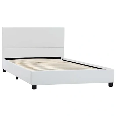 Abbildung von vidaXL Bettgestell, Bettrahmen mit Lattenrost, Polsterbett Bett für Schlafzimmer, Einzelbett Schlafzimmerbett, Weiß 100x200cm Kunstleder
