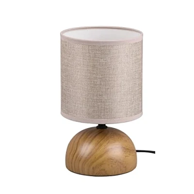 Abbildung von TRIO Leuchten Schreibtischlampe Luci, Ein /Ausschalter, ohne Leuchtmittel, warmweiß kaltweiß, Keramik Tischleuchte in Holzoptik, mit Stoffschirm, exkl 1xE14 max 40W