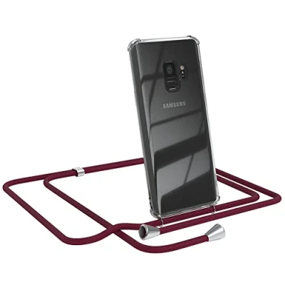 Abbildung von EAZY CASE Handykette kompatibel mit Samsung Galaxy S9 Handyhülle Umhängeband, Handykordel Schutzhülle, Silikonhülle, Hülle Band, Stylische Kette für Smartphone, Burgunder Rot