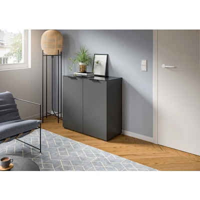 Abbildung von INOSIGN Kommode &quot;Raio, Breite 90 cm, 2 Türen, Einlegeböden, Oberboden mit Glasplatte&quot;, Anrichte, Sideboard, Highboard, Schrank