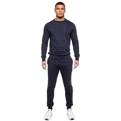Abbildung von BRAND KRUZE Herren Pullover mit Rundhalsausschnitt, langärmelig, Trainingsanzug Set, Sweatshirt und Jogginghose, blau, XL