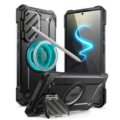 Abbildung von SupCase für Samsung Galaxy S25 Ultra Hülle mit Kameraschutz (UBMag XT), [S Pen Friendlich] [Kompatibel MagSafe] Düne Case Schutzhülle Magnetisch Handyhülle Ständer (Schwarz)