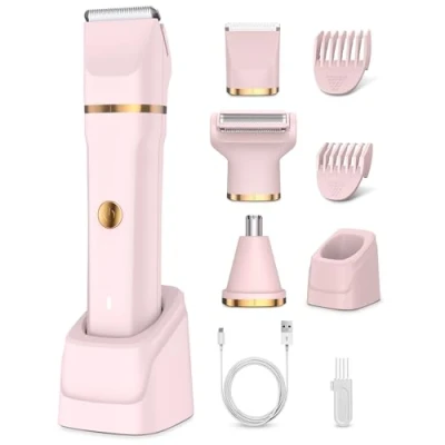 Abbildung von Rasierer Damen, 3 in 1 Damenrasierer Elektrisch für Körper, Scham und Nase, Intimrasierer Frauen IPX7 wasserdichte, Nass Trockengebrauch, Wiederaufladbarer Trimmer USB Ladestati, Rosa