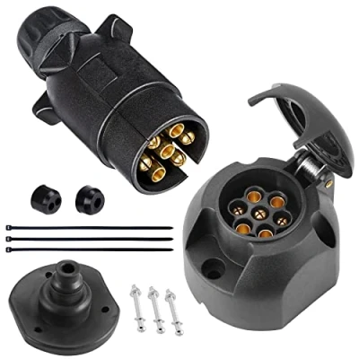Abbildung von SPARKMOTO 7 Polig Anhänger Stecker Steckdose Set,mit Montagezubehör,12V Wasserdicht pol für Wohnwagen KRZ RV,AHK Adapter Steckdose(Schraubenende)