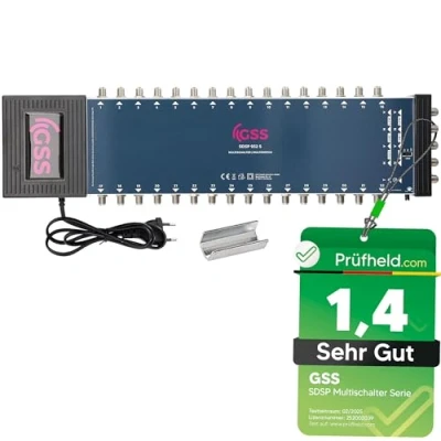 Abbildung von GSS Multischalter 9/32 für 2 Satelliten &amp; 32 Teilnehmer inkl. Aufdrehhilfe Quad oder Quattro LNB geeignet Regelbare Terestrik 22Khz integriertes stromspar Netzteil Multiswitch