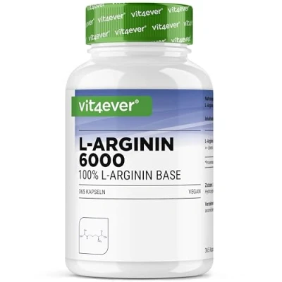 Abbildung von L Arginin 365 Kapseln 6000 mg reines pro Tagesdosis Hergestellt durch pflanzliche Fermenation Hochdosiert Ohne Zusatzstoffe Vegan