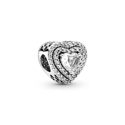 Abbildung von Pandora Sparkling Levelled Heart Charm, Damen, Größe: One Size, Silver coloured