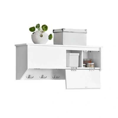 Abbildung von SoBuy Wandgarderobe FHK24, Flurgarderobe Kleiderhaken Hängeregal mit 2 Klappen und 5 Haken