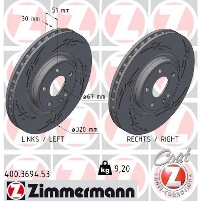 Abbildung von ZIMMERMANN 400.3694.53 Bremsscheibe 320 30 6/5 5 112 innenbelüftet, geschlitzt beschichtet hochgekohlt MERCEDES BENZ: A Klasse, B CLA Coupe