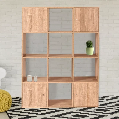 Abbildung von idmarket Aufbewahrungseinheit Cube 12 Cases Holz Holzoptik Buche mit 3 Türen