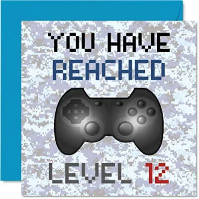 Abbildung von Stuff4 Geburtstagskarte zum 12. Gamer You Have Reached Level 12&quot; Jungen Geburtstagskarten, Kinderspiele Geburtstag, 145 mm x