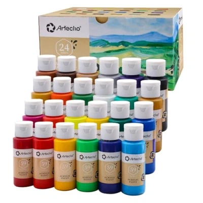 Abbildung von Artecho Acrylfarben Set 24x59 ml, Acrylic Paint Set, Wasserfest und Lichtecht, Schnell Trocknend, ideal für Leinwand, Papier Stoffe.