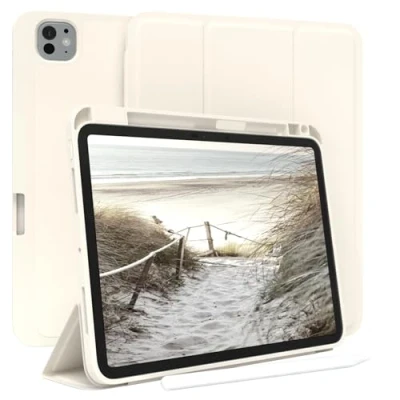 Abbildung von EAZY Case Schutzhülle mit Stifthalter für iPad Pro 11&quot; (2024) 11 Zoll Hülle Stifthalterung Tablet Cover Touchpen Smartcase aufstellbar Klappcase Auto Sleep Wake Up Etui Weiß