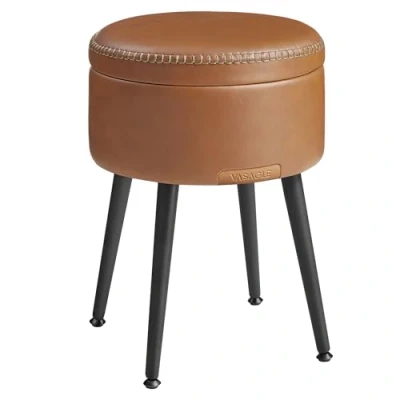 Abbildung von VASAGLE EKHO Kollektion Sitzhocker, Sitzbank mit Stauraum, Sitztruhe, Kunstleder, Nähte, Mid Century Modern Stil, modern, rund, Stahlbeine, bis 150 kg belastbar, karamellbraun LOM005K01