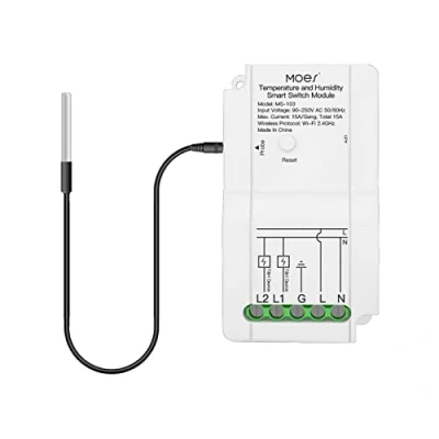 Abbildung von MOES WiFi Smart DIY Switch Modul mit wasserdichtem Temperatursensor, Dual Output Controller, Life App Wireless Remote Control, funktioniert Alexa Google Home