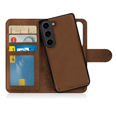 Abbildung von MyGadget Flip Case für Samsung Galaxy S23 [ abnehmbare Magnet Hülle ] Handyhülle aus Kunstleder Klapphülle mit Kartenfach Schutzhülle in Braun
