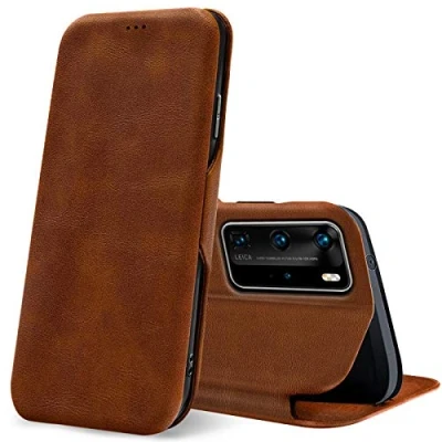 Abbildung von Verco Handyhülle für Huawei P40 Pro, Bookstyle Premium Handy Flip Cover Pro Hülle [integr. Magnet] Book Case PU Leder Tasche, Braun