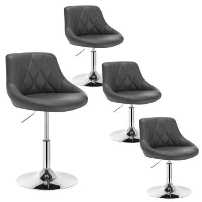 Abbildung von WOLTU 4er Set Verstellbarer Sitzhocker Stuhl Arbeitshocker Bürohocker Schminkhocker mit Rückenlehne aus Kunstleder und Metall höhenverstellbar drehbar Grau BH241gr 4