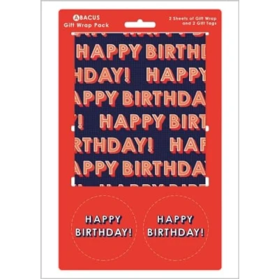 Abbildung von Geschenkpapier 12368A &quot;Birthday Text&quot; mit 2 Bögen und Etiketten, plastikfrei vollständig recycelbar, mehrfarbig