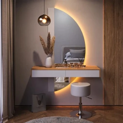 Abbildung von Vicco Schminktisch Melisa, Eiche/Weiß, 120 cm mit LED Beleuchtung und Hocker