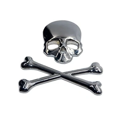 Abbildung von Metall Emblem Aufkleber Skull with Bones / Totenkopf mit Knochen Chrom